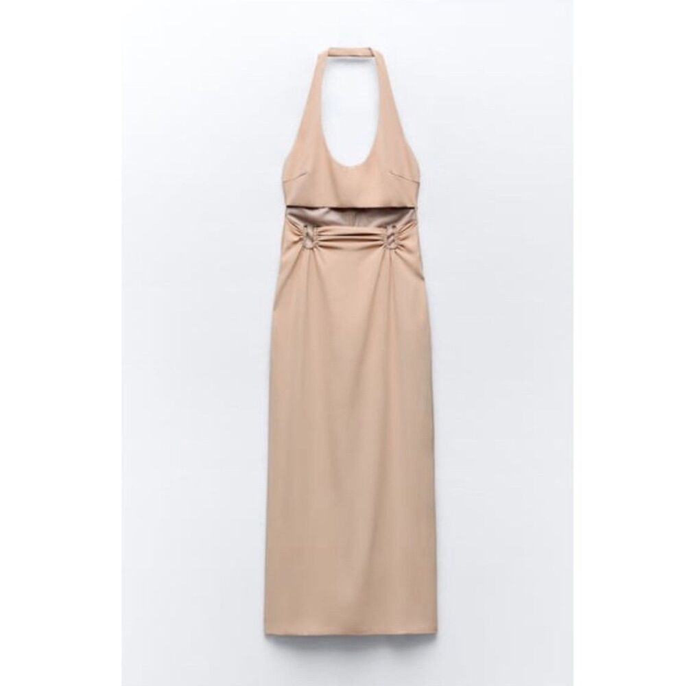 Zara Beige Pink Halter Cut Out Midi Dress